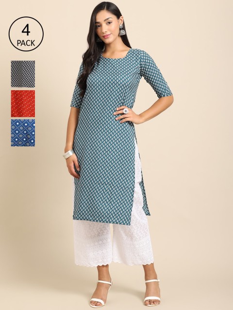 

Ethnic basket Women Pack of 4 Printed Crepe Kurta, Multi