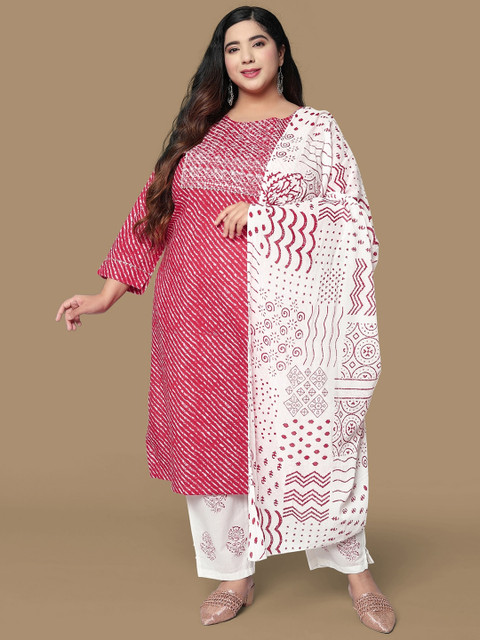 

MIRCHI FASHION Women Red Printed Gotta Patti Pure Cotton Kurta with Trousers & With Dupatta