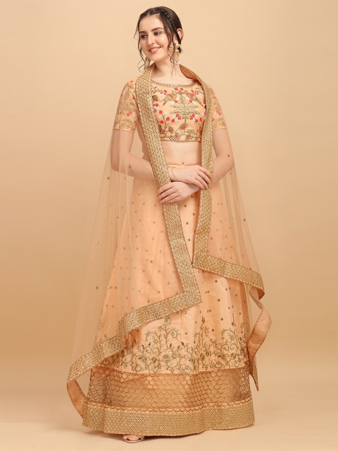 

Fab Viva Peach-Coloured Semi-Stitched Lehenga & Unstitched Blouse With Dupatta