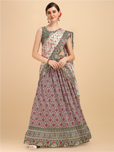 

Fab Viva Green & Pink Printed Semi-Stitched Lehenga & Unstitched Blouse With Dupatta