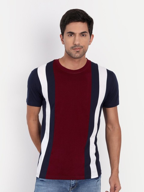 

CLAFOUTIS Men Maroon & Navy Blue Solid Cotton Casual T-shirt