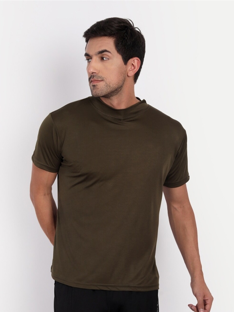

CLAFOUTIS Men Olive Green High Neck Polyester Stretchable Slim Fit T-shirt