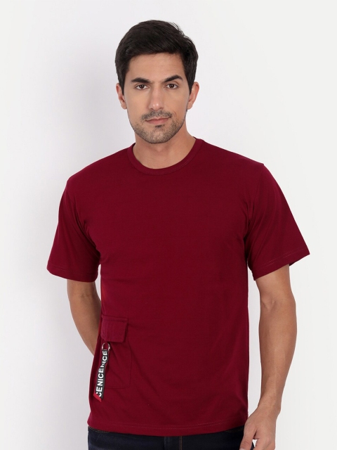 

CLAFOUTIS Men Maroon Solid Relaxed Fit Cotton T-shirt
