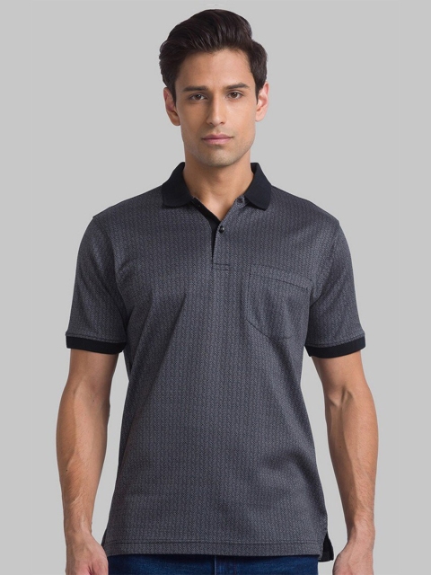 

Raymond Men Grey Self-Design Polo Collar Organic Cotton T-shirt