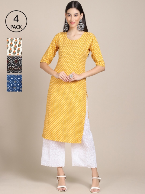 

Ethnic basket Women Multicoloured Geometric Printed Block Print Crepe Kurta, Multi