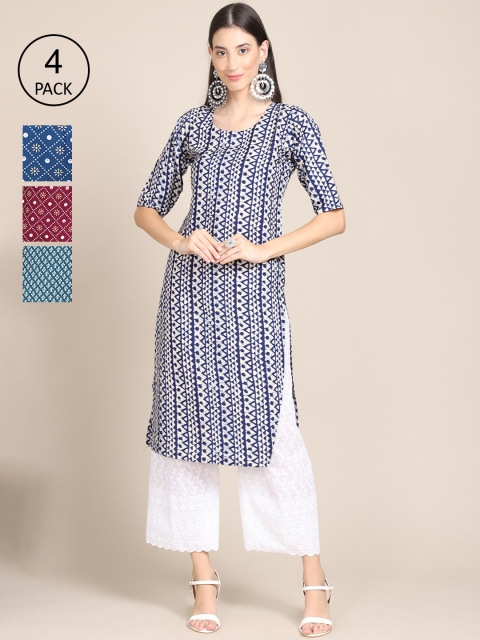 

Ethnic Basket Pack Of 4 Women Printed Crepe Kurta, Blue