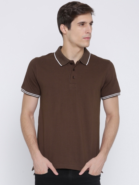 

Aventura Outfitters Men Brown Solid Polo Collar T-shirt