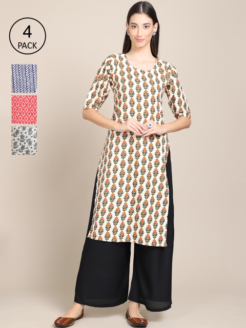

Ethnic basket Women Beige & Pink Ethnic Motifs Printed Block Print Crepe Kurta