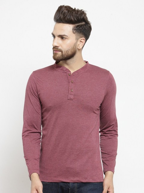 

Kalt Men Maroon Henley Neck Regular Fit T-shirt