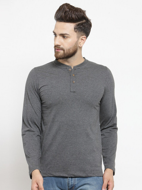 

Kalt Men Grey Henley Neck Regular Fit T-shirt