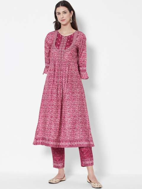 

HEEPOSH Women Maroon Ethnic Motifs Printed Chanderi Silk Kurta with Trousers & With Dupatta