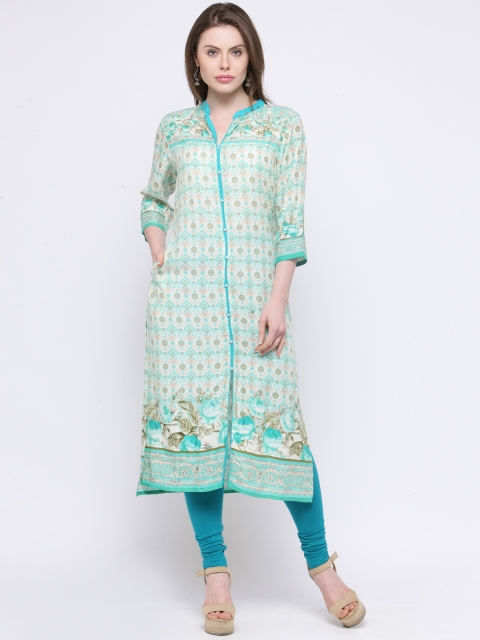 

Shree Women Beige & Green Printed Straight Kurta