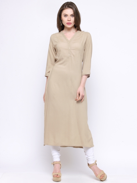 

Shree Women Beige Solid Straight Kurta