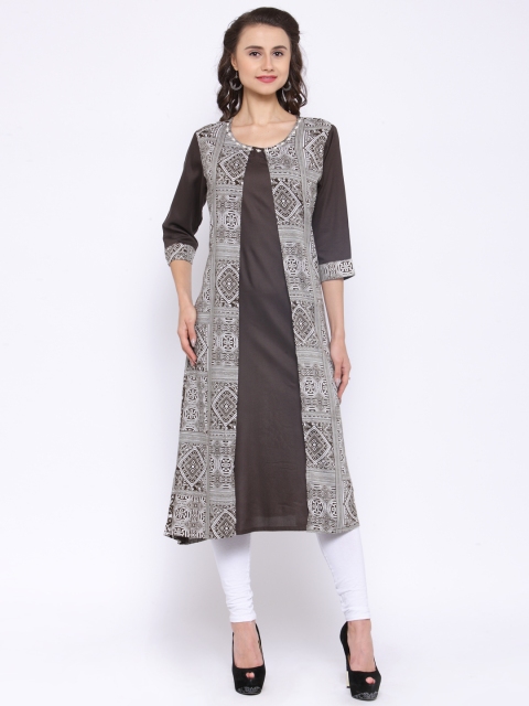 

Shree Women Coffee Brown & Off-White Printed A-Line Kurta