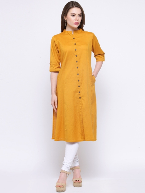 

Shree Women Mustard Solid Straight Kurta