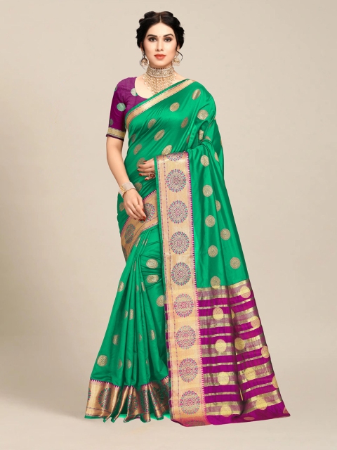 

MS RETAIL Green & Purple Ethnic Motifs Zari Art Silk Banarasi Saree