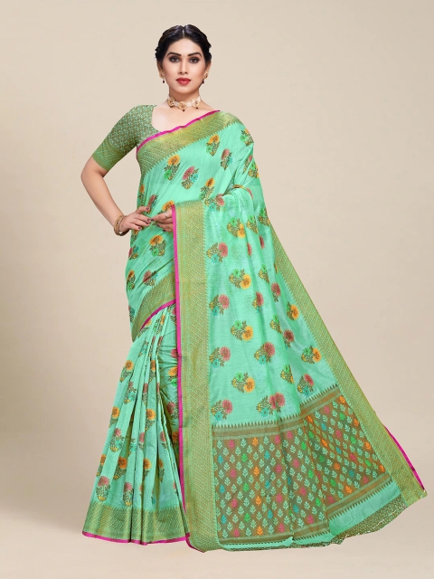 

MS RETAIL Blue & Red Woven Design Chanderi Saree