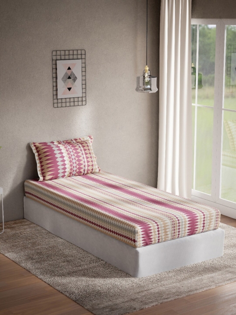 

DDecor Maroon & Off White Geometric Cotton 140 TC Single Bedsheet with 1 Pillow Covers