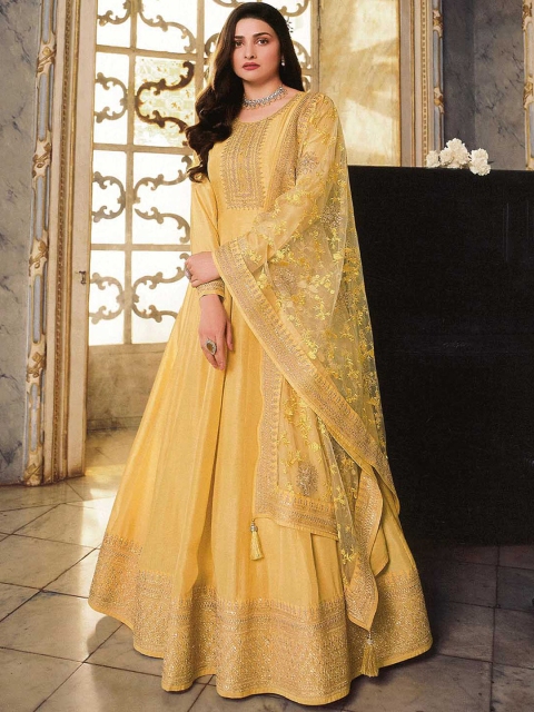 

ODETTE Women Mustard Ethnic Motifs Empire Kurta with Salwar & With Dupatta