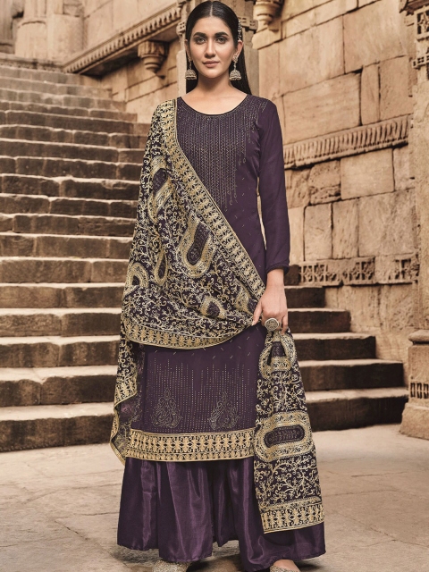 

ODETTE Printed Unstitched Dress Material, Purple