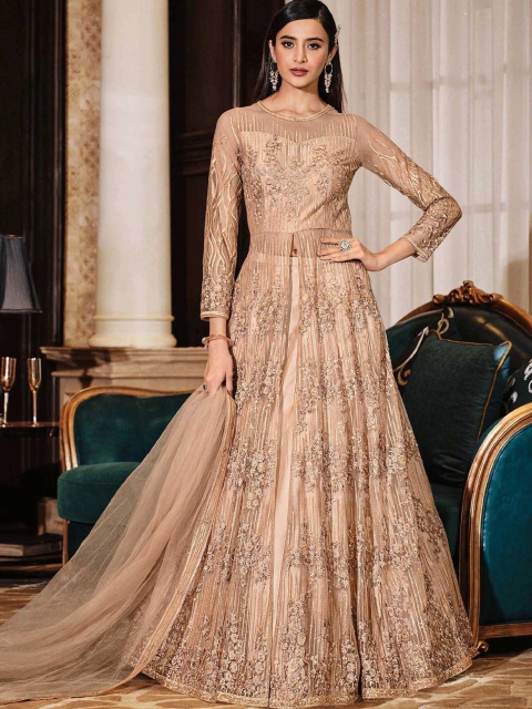 

ODETTE Women Floral High Slit Kurta with Trousers & With Dupatta, Beige