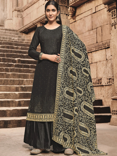 

ODETTE Women Printed Kurta with Palazzos & With Dupatta, Black