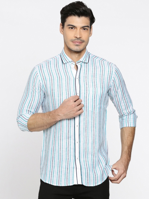 

Louis Park Men Blue & White Tailored Fit Striped Linen Smart Casual Shirt