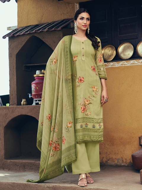 

ODETTE Women Floral Printed Kurta with Palazzos & With Dupatta, Olive
