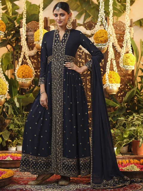 

ODETTE Women Blue Ethnic Motifs Printed Kurta with Palazzos & With Dupatta