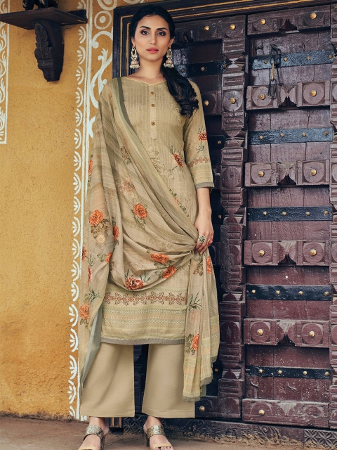 

ODETTE Women Beige Kurti with Palazzos & With Dupatta