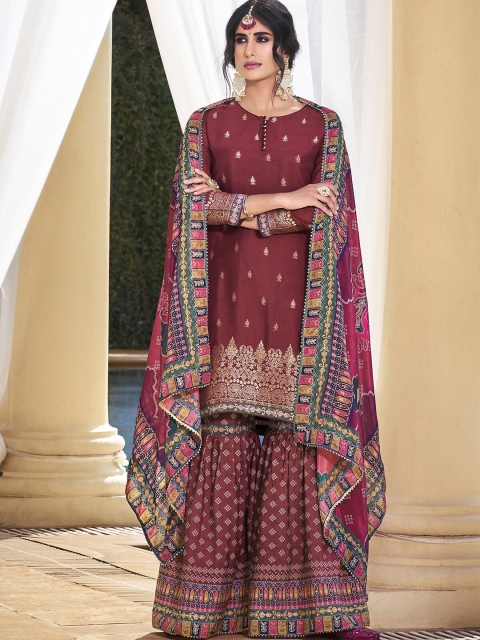 

ODETTE Women Pink Bandhani Printed Kurta with Palazzos & With Dupatta
