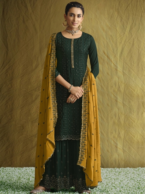 

ODETTE Women Green Ethnic Motifs Embroidered Beads and Stones Kurta with Palazzos & With Dupatta