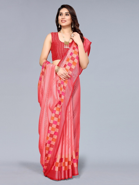 

Winza Designer Pink Checked Zari Pure Chiffon Leheriya Saree