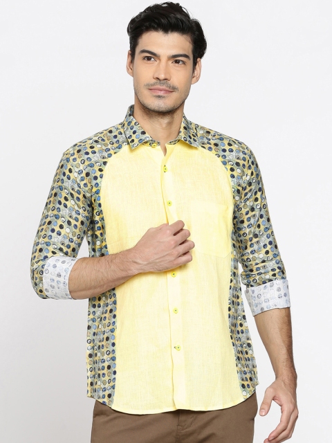 

Louis Park Men Yellow Tailored Fit Linen Printed Casual Shirt