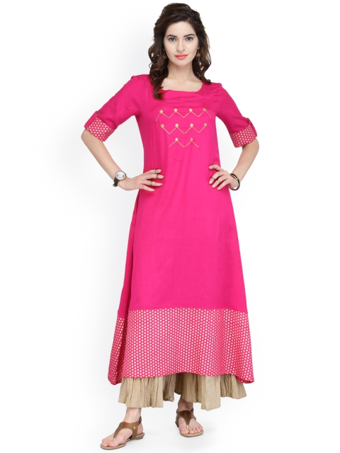 

Varanga Pink Cotton Gold Zari Embroidery Kurta With Palazzo