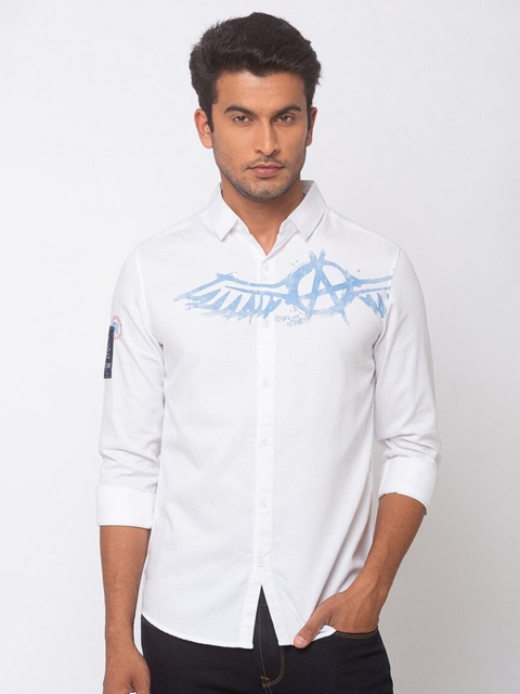 

SPYKAR Men White Slim Fit Printed Casual Cotton Shirt