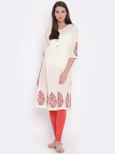

Jashn Women Off-White Printed Straight Kurta