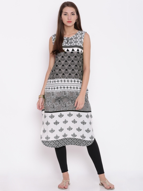 

Jashn Women Off-White & Grey Printed Straight Kurta