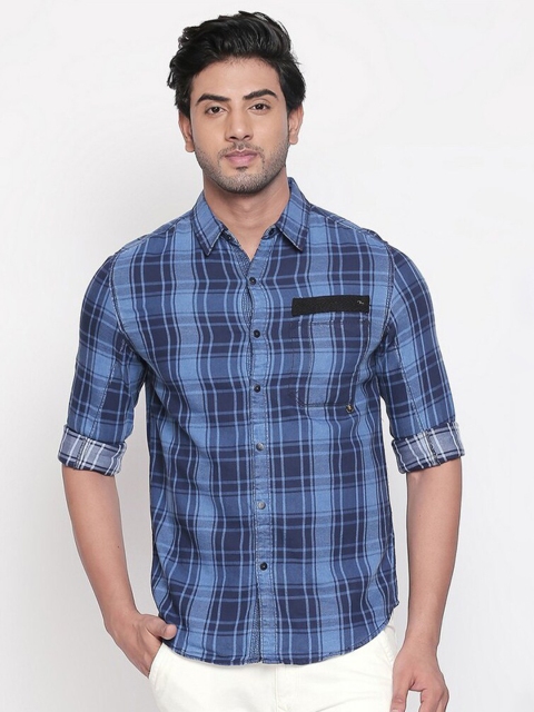 

SPYKAR Men Blue Slim Fit Tartan Checks Checked Casual Shirt