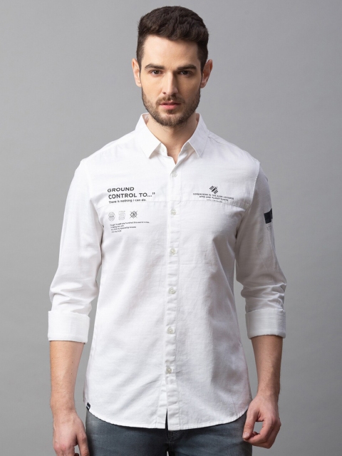 

SPYKAR Men White Slim Fit Printed Casual Shirt