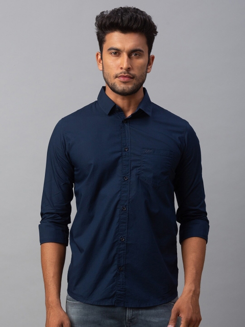 

SPYKAR Men Navy Blue Solid Slim Fit Cotton Casual Shirt