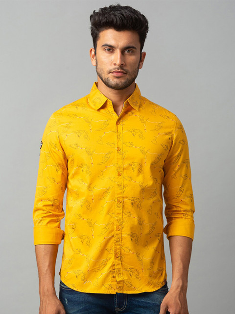 

SPYKAR Men Mustard Yellow Abstract Print Slim Fit Cotton Casual Shirt