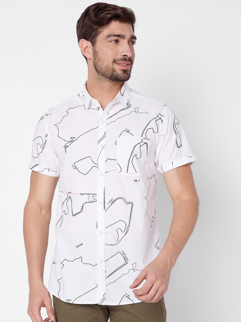 

SPYKAR Men White Slim Fit Printed Casual Cotton Shirt