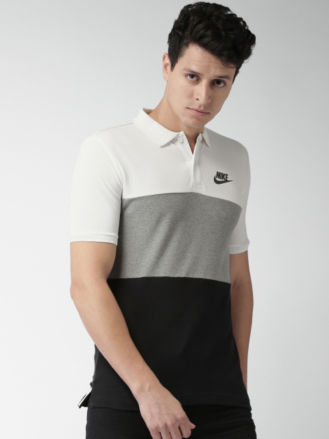 

Nike Men White & Grey Colourblocked Polo Collar AS M NSW POLO PQ MATCHUP CLRBL T-shirt
