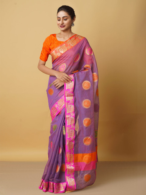 

Unnati Silks Purple & Orange Woven Design Pure Cotton Kota Saree