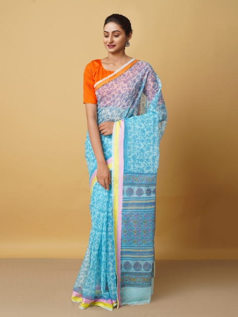 

Unnati Silks Blue & Yellow Floral Pure Cotton Kota Saree