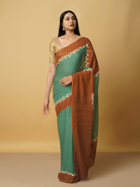 

Unnati Silks Green & Brown Pure Cotton Kota Saree