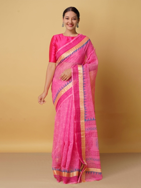 

Unnati Silks Pink & Blue Ethnic Motifs Pure Cotton Kota Saree