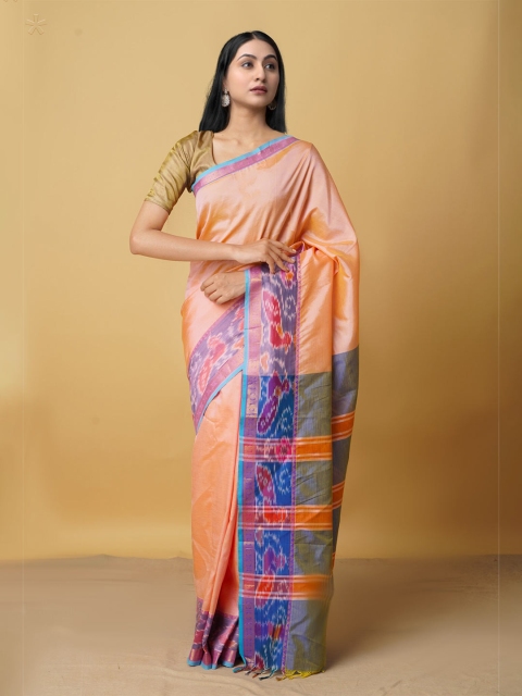 

Unnati Silks Pink & Blue Zari Pure Silk Kanjeevaram Saree