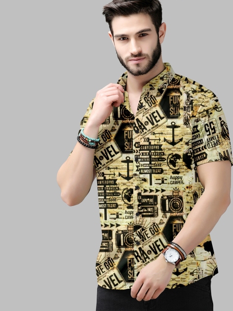 

Fashion FRICKS Men Yellow Standard Printed Casual Shirt